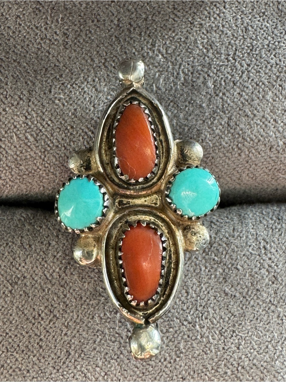 Handmade Sterling Coral & Turquoise Ring – Size 5.5 – Artisan Southwest